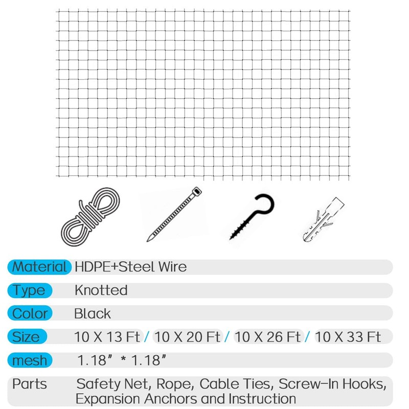 Morimoe Cat Balcony Net, Steel Wire Reinforced, Anti-Fall Fence, Safety