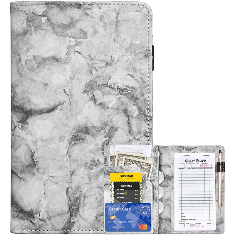Server Books for Waitress - Marble Texture Leather Waiter Book