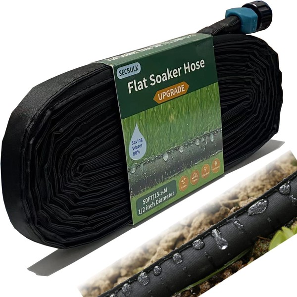 Secbulk Flat Soaker Hose for Garden Beds 10 25 50