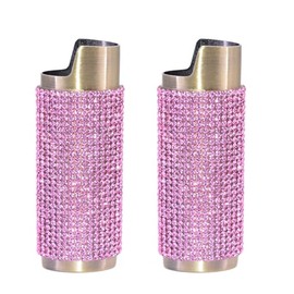 Gold Lighter Cover Sleeve with Pink Rhinestones LS47