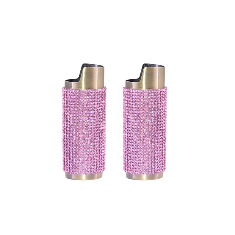 Gold Lighter Cover Sleeve with Pink Rhinestones LS47