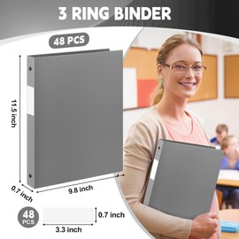 Henoyso 48 Pcs 3 Ring Binder 1/2'' Round Fits Letter Size 8. 5'' x 11'' Paper Plastic Flexible Binder Holds 100 Sheets with 1 Pockets Versatile Organizer for Office Home School (Gray)