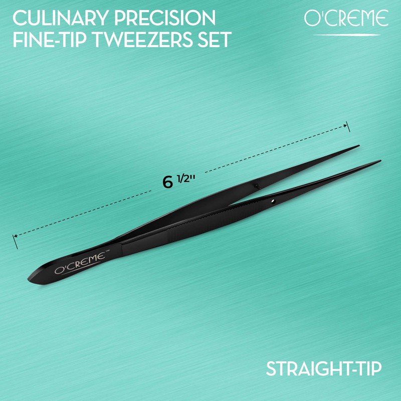 O'Creme Stainless Steel Precision Kitchen Tweezer Tongs 6.25" with Fine