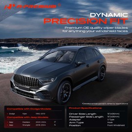 A-Premium Pack of 2 Front Windshield Wiper Blades with Wear Indicator & Towel - Compatible with Jeep JL Series Wrangler 2018-2024, JT Series Gladiator & Dodge Viper - 16" and 16", Hook Connector