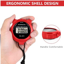 Sports Stopwatch Timer Lap Split Digital Stopwatch with Clock Calendar Alarm, Large Display Shockproof Stopwatch for Coaches Swimming Running Sports Training,(Red)