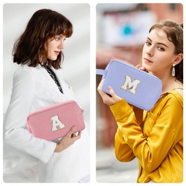 Huifen - Bolsa de maquillaje personalizada con inicial A-Z, bolsa de maquillaje grande, bolsa de maquillaje rosa, bolsa de aseo con cierre, organizador de maquillaje, regalos para mujeres, amigas, niñas, damas de honor, Azul, K