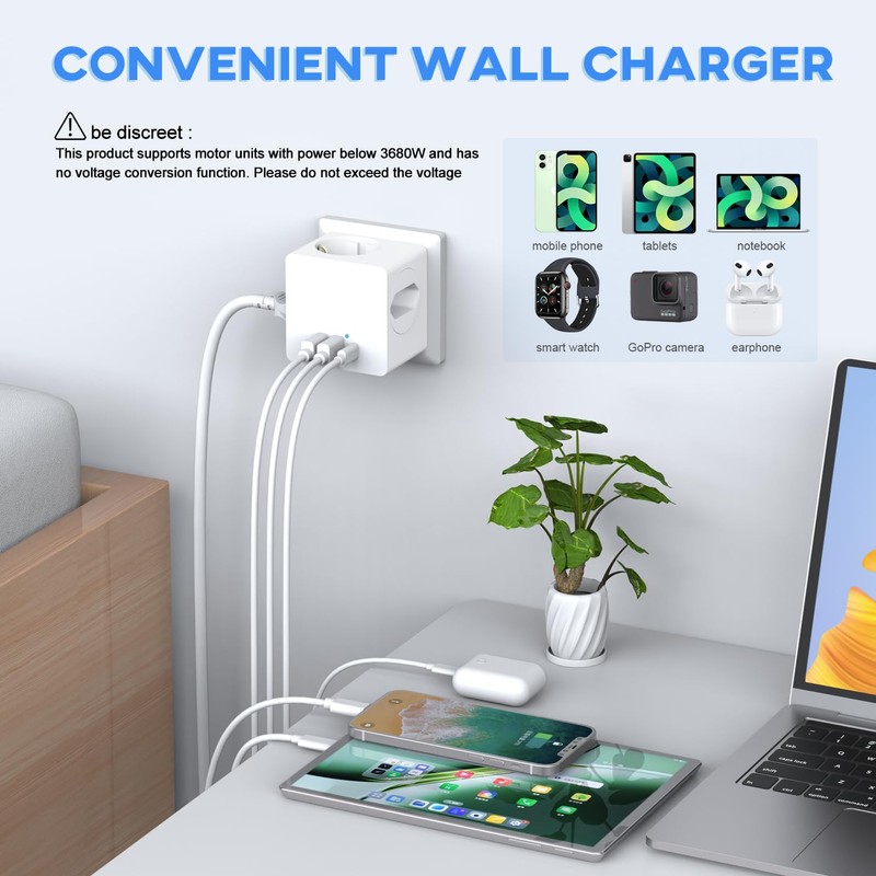 ZENIJUST Socket Cube, Double Plug for Socket, Multiple Plug for