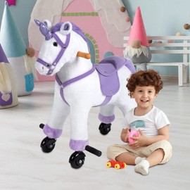 Kids Ride On Horse Toys - Unicorn Riding Horse, Mechanical Real Walking Horse with Rolling Wheels & Sound Music for Childern 3-6 Years Old, White