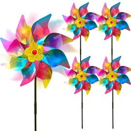 Reflective Bird Scarer Windmill,Windmills Scare Birds pigeons deterrent,Colorful Rainbow Pinwheel wind spinners for protection of garden crops, fruits, flowers, lawns (5Pcs-B)