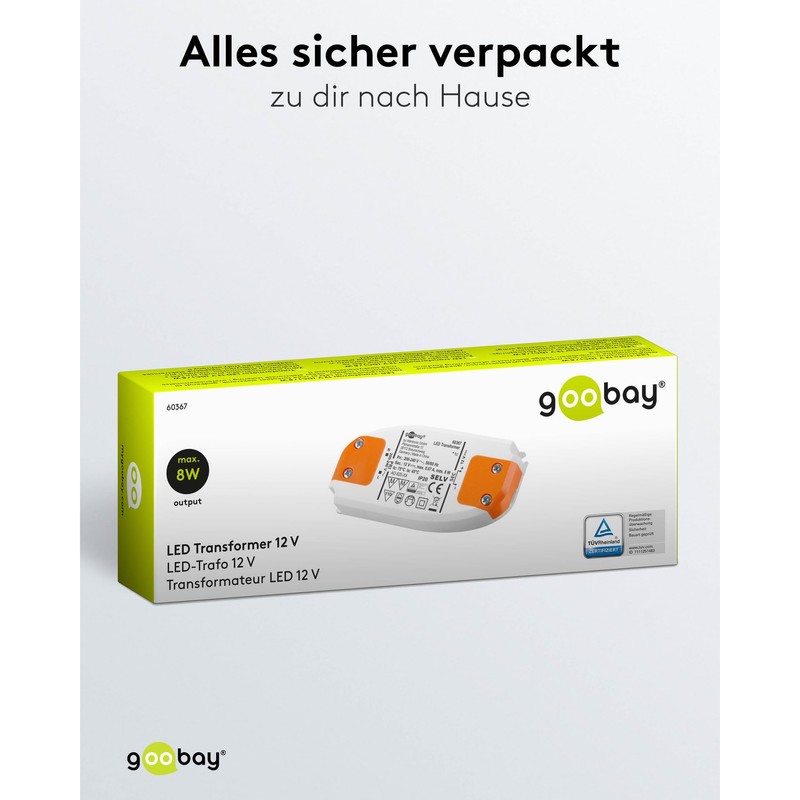 LED Slim Transformer 12V DC 0.5-8W, IP20, Transformer