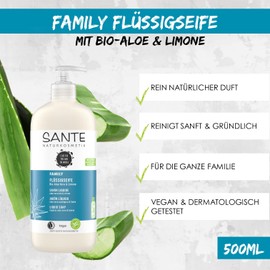 SANTE Naturkosmetik Nourishing Liquid Soap, Antibacterial Hand Soap for Mild Cleansing, with Organic Aloe Vera and Lime in Advantage Size, 1 x 500 ml