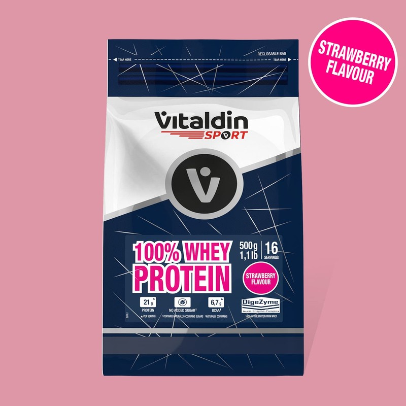 VITALDIN SPORT 100% Whey Protein Strawberry 500 g - 100%