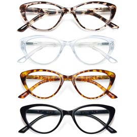 EYEURL Paquete de 4 gafas de lectura para mujer, ojo de gato, bloqueo de luz azul, lector de moda con bisagra de resorte, gafas de lectura antirreflejos de ojo de gato para mujer, 2.5