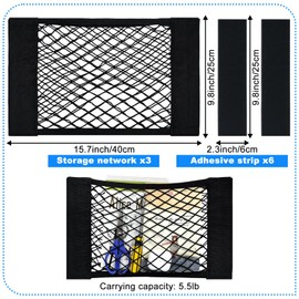CODOHI 3 PCS RV Cargo Storage Mesh Net, Elastic Stretchable Car Storage Net RV Netting Pocket Bag with 6 Adhesive Strip for Car, SUV, Truck, Cabinet Organize(15.7 x 9.8 Inch) (3)