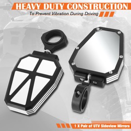 Pair of Universal Textured Black Rectangle Convex Design Glass UTV Side Rear View Mirrors with 1.75" & 2" Clamps
