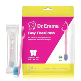 Dr. Emma Cepillos De Dientes Desechables Mini Brush Con Hilo Dental, Cepillo De Dientes De Menta Para Viajes, 24 Paquetes Envueltos Individualmente, Cepillo De Dientes Portátil Pequeño.