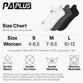 PAPLUS Women's Running Socks 6 Pairs - Athletic Ankle Socks with Arch Support, Comfort Anti-Blister Cushioned