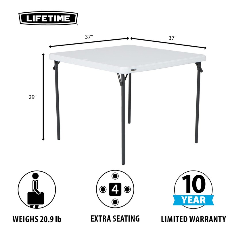 Lifetime 80783 37-Inch Commercial Grade Square Folding Card Table, White