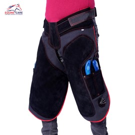 Equine Care Farrier Apron Chaps – 23" Length, 2mm Cowhide Leather & 500 GSM Canvas, Ergonomic Padding, Air-Mesh, Dual Magnets, Adjustable Waist (28"-52"), Ideal for Horseshoeing & Hoof Trimming.