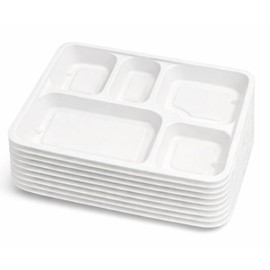 5-Compartment Bagasse Food Trays, 25 Pack, Compostable Sugarcane Fibre