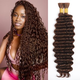 Human Braiding Hair for Boho Braids, Deep Wave Bulk Boho Braids Human Hair for Knotless Curly Bohemian Water Wave Braiding 70g 18 Inch Chocolate Brown (2 No Weft Bundles/Pack)