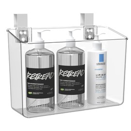 vacane Plastic Over Cabinet Door Organizer with Removable Hooks, Clear Hanging Baskets for Organizing Over the Cabinet Organizer Holder for Kitchen, Pantry, Bathroom-Hang Outside or Inside Door-L
