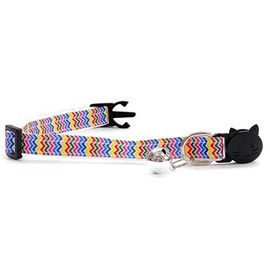 Rainbow Print Kitten Collar with Bell. Safe Quick Release Breakaway Buckle. Various Sizes & Designs Available - Wavey Stripes