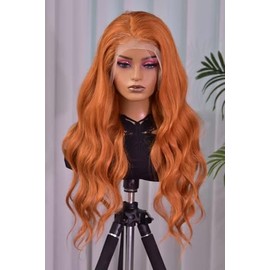 Alimoonbeam Ginger Orange 26 Inch13x6 Lace Front Wigs Human Hair Body Wave Frontal Wigs Human Hair for Women 180 Density Pre Plucked HD Transparent Lace Glueless 350 Colored Wig Bleach Knots