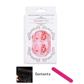Sethexy Valentine's Day Almond False Nails Love Heart Stiletto Stick on Nails Pink Fake Nails 24Pcs Acrylic Art Press on Nails for Women and Girls