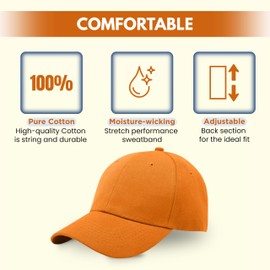 Youngly® Kids 5 Panel Button Baseball Cap Boys Girls School Pre-Curved Adjustable Cotton Outdoor Summer Sun Hat (Orange)