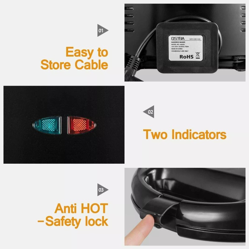 OSTBA Sandwich Maker, Toaster and Electric Panini Press with Non-stick