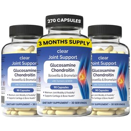 Clear Joint Support | 3 Bottle Value Bundle, 90-Day Supply (270 Capsules) | Glucosamine Chondroitin MSM, Turmeric & Boswellia | Supports Knee, Hip & Back Health | Made in USA