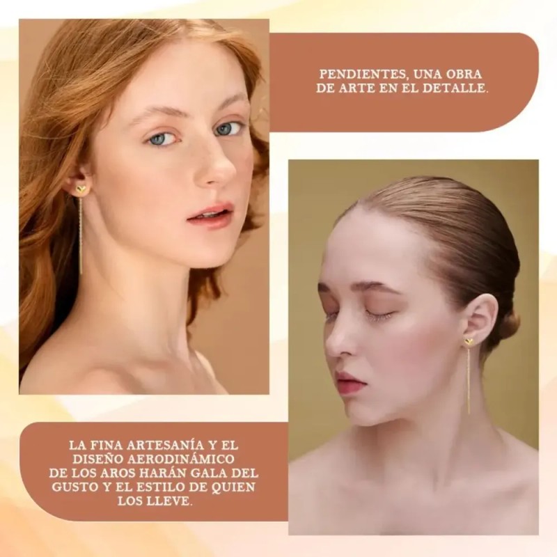 Aretes Corazón Largos Para Mujer Acero Inoxidable Regalos