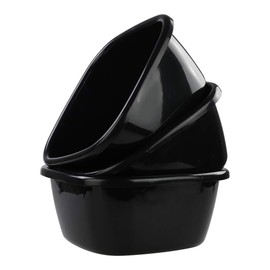 Minekkyes 16 Quart Large Square Dish Pan Basin, 3 Pack Plastic Wash Basins, Black