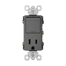 Legrand radiant 15 Amp Combination Switches, Rocker Wall Light Switch, Black, Combination 3-Way Switch + Outlet, RCD38TRBKCC6