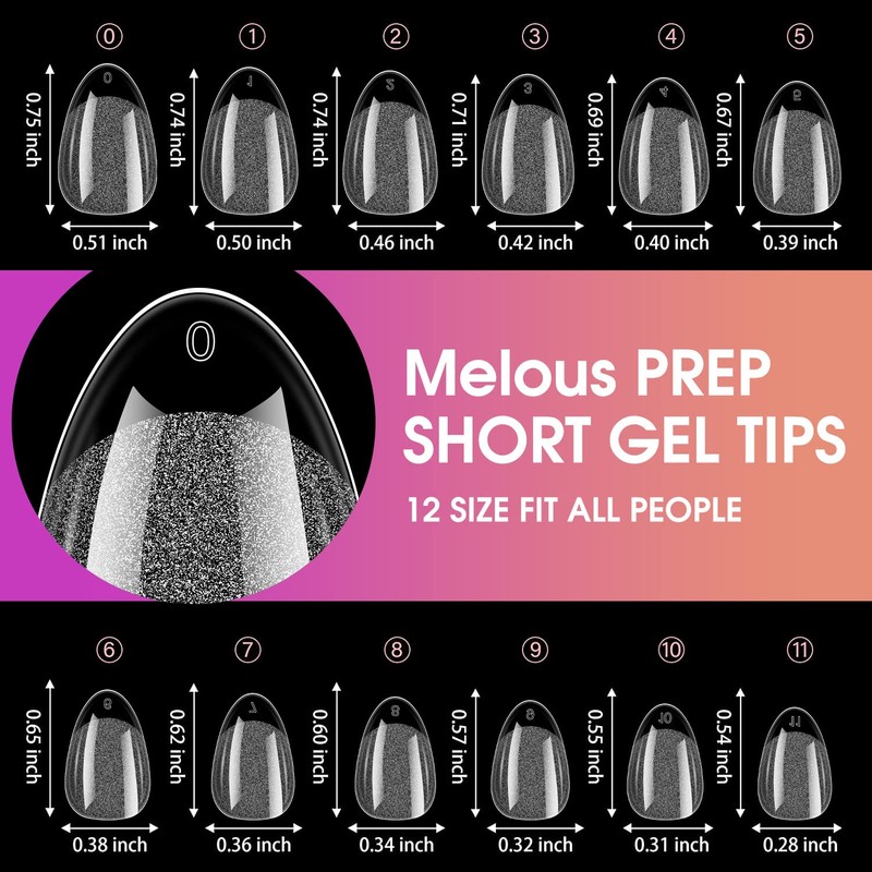 Short Almond Soft Gel Nail Tips, Melous 240PCS Pre Buff