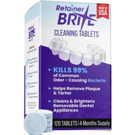 Retainer Brite - Retainer Cleaner Tablets for Invisalign, Mouth Guard Cleaner, Night Guard Cleaner and More. Cleaning Tablets for Ultrasonic Cleaners. 120 Tablets - 4 Month Supply. Made in USA