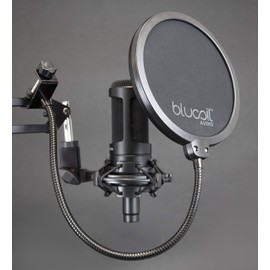 Blucoil Pop Filter Windscreen for Professional Handheld Microphones - Double Layer Screen with Flexible Gooseneck Clip and Swivel Mount for Podcasts, Livestreams, Studio Recording, and Broadcast