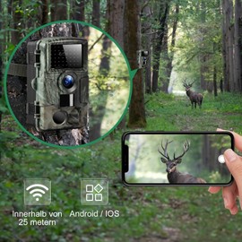 TESPHAN WLAN Wildlife Camera 48MP 2.7K, 120° Hunting Camera 0.1s Fast Trigger Speed Wildlife Camera with Motion Sensor Night Vision Outdoor with Night Vision Motion Sensor