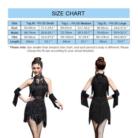 ZX Women's Dance Dress Rhinestone Sequin Fringe Flapper Party Dress Latin Salsa Ballroom Dancing 4 Pieces Outfits X-Large Black