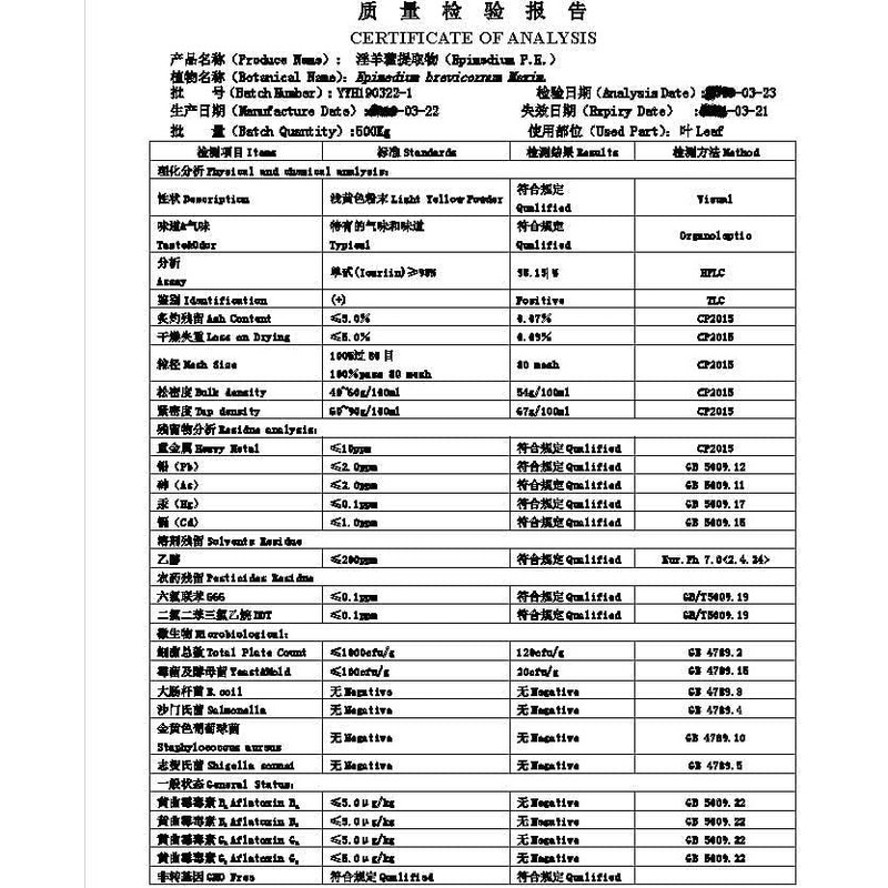 WonderLand Herbs Herb Extract Purity HPLC Grade 98+% Icariin Powder