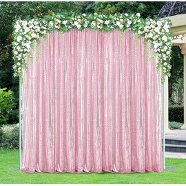 Wedding Linens Inc. Sequin Glitz Net Event Background Drape, Backdrop Curtain Panel for Parties, Birthdays, Anniversaries, Weddings, Graduations (Pink, 10ft H x 52in W)