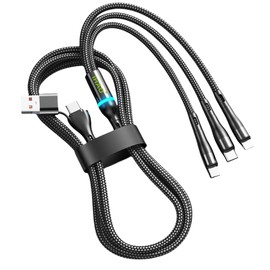 IHAO 6in1 Multi Ports Charger Cable USB A/Type C to USBC/Micro PD Fast Cord Durable Nylon Braided Triple Head Universal Charging Solution for All Your Devices-1.2M Black