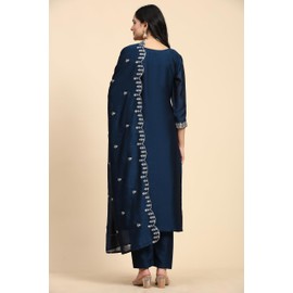 TRENDMALLS Women's Vichitra Silk Embroidery Salwar Suit Set (G200-Morpeach-XXL)