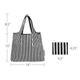 allydrew Foldable Tote Nylon Reusable Grocery Bag (Set of 2), Black Stripes