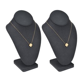 MOOCA 2 Pcs Linen Covered Wood Jewelry Display Necklace Chain Jewelry Bust Display Holder Stand, Necklaces Bust Mannequin, 6 3/8 W x 4 1/4 D x 10 H in, Black Linen