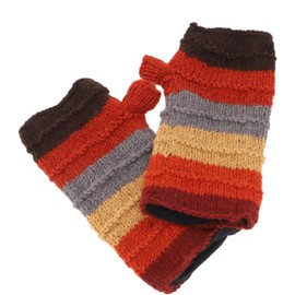 GURU SHOP Ringed Hand Warmers from Nepal, Hand Knitted Virgin Wool Pulse Warmers - Rust Orange/Colourful, Men/Women, Multicoloured, Size: One Size, multicoloured