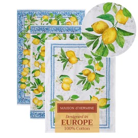 Maison d'Hermine Kitchen Towels 100% Cotton 50 cm x 70 cm Multi-Purpose Soft Absorbent Tea Bar Towels Spring/Summer (Cedrat, Set of 3)
