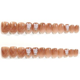 Marbled Christmas Glossy Extra Short Squoval Press On Nails - 24 Pieces - Artificial Nails