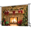 CHAIYA 7x5ft Christmas Fireplace Backdrop for Family Portrait Studio Winter